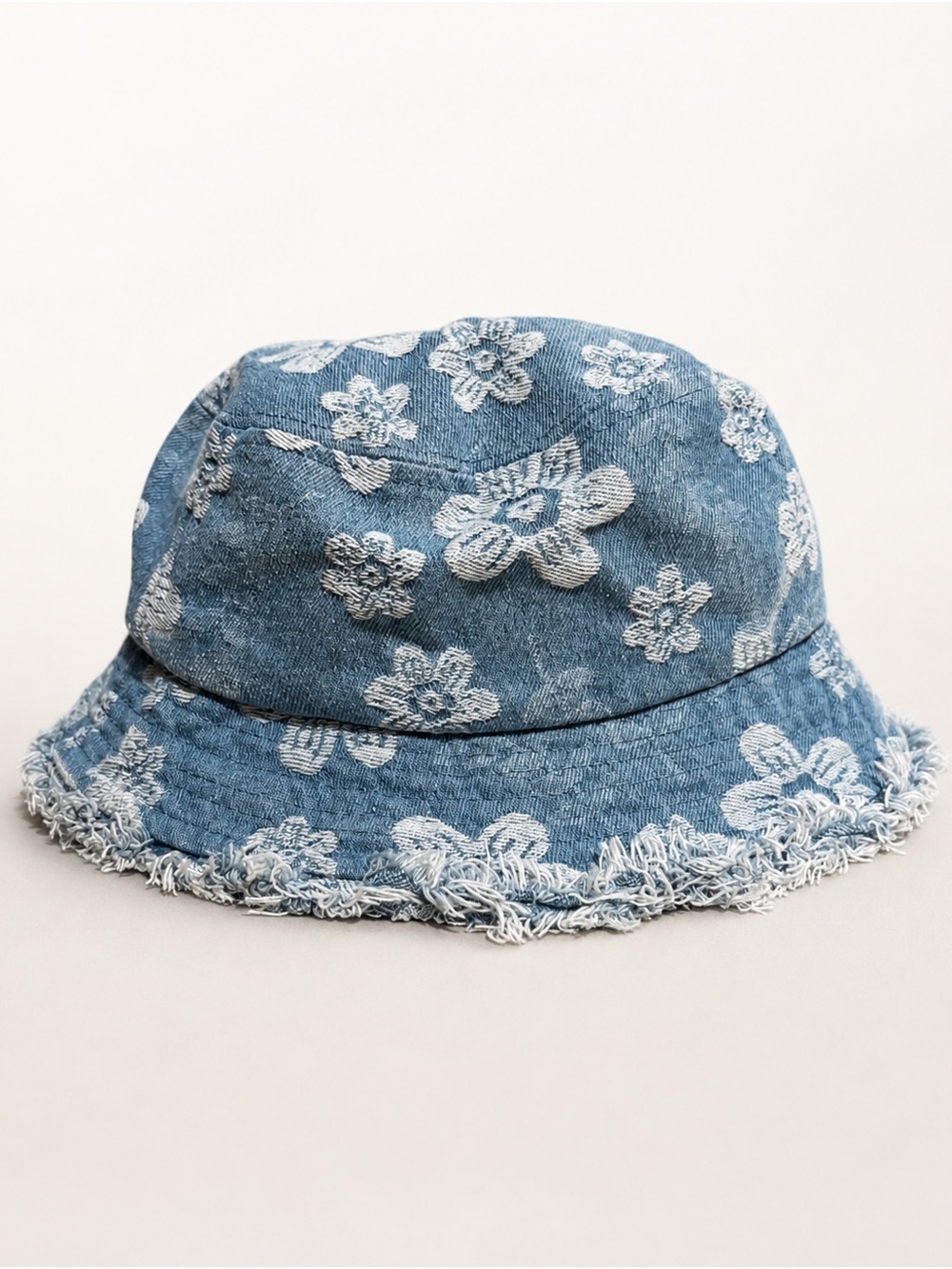 Time and Tru Floral Denim Bucket Hat | Frayed Brim | One Size